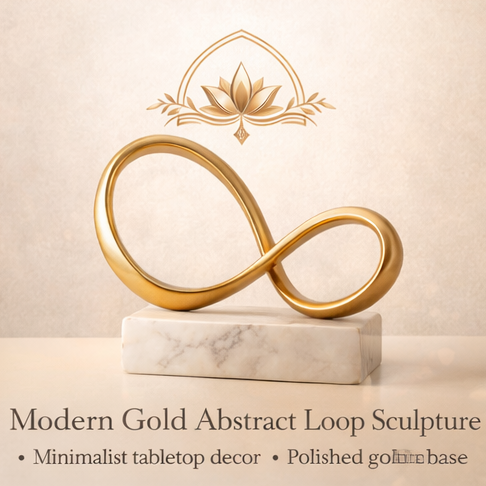 QDihoVd™ Modern Gold Abstract Loop Sculpture – Minimalist Tabletop Decor Accent