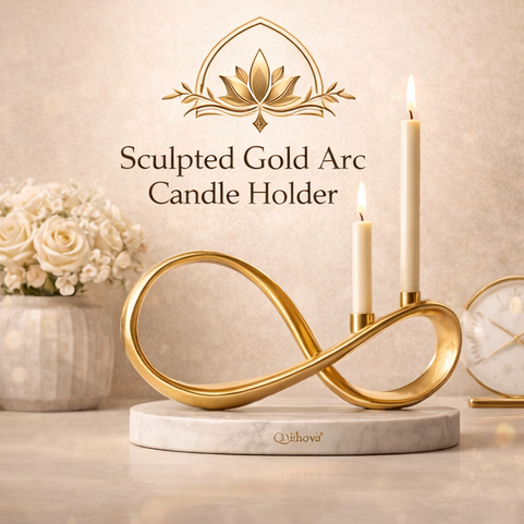 QDihoVd™ Sculpted Gold Arc Candle Holder – Modern Luxury Tabletop Accent
