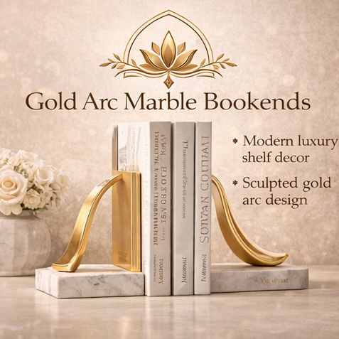 QDihoVd™ Gold Arc Marble Bookends – Modern Luxury Shelf Decor Organizer