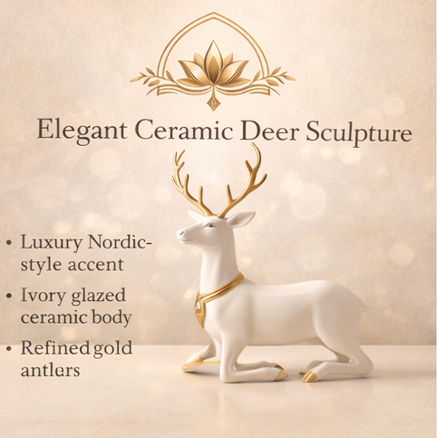 QDihoVd™ Elegant Ceramic Deer Sculpture – Luxury Nordic Style Home Accent